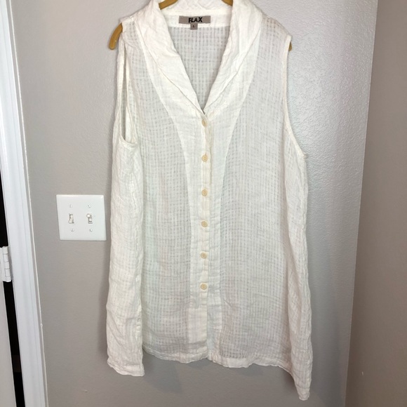 Flax Tops - FLAX Linen White Tank L